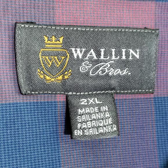 Wallin Bros Shirt Mens 2XL Casual Short Sleeve Button Down Plaid Blue Purple - Picture 5 of 12